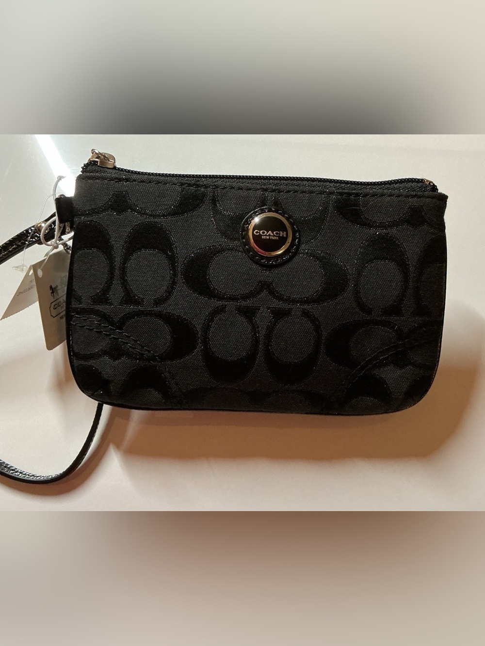 Coach Poppy Signature Metallic Embroidered Wristlet